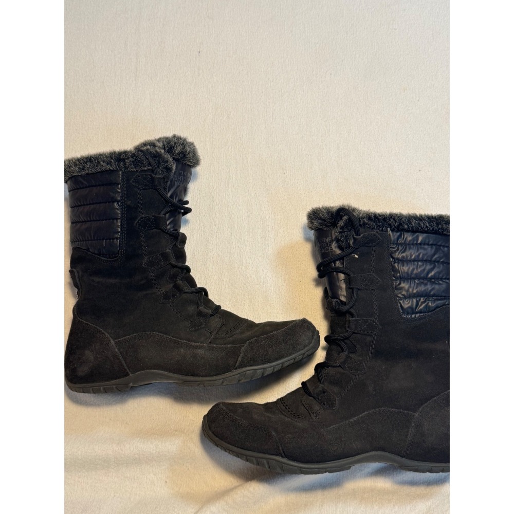 The North Face Womens Black Suede Quilted Faux Fur Winter Boots Mid-Calf Lace Up